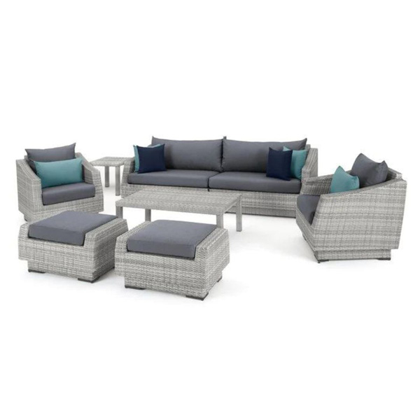 Floriana Outdoor Patio Sofa Set 3 Seater, 2 Single Seater, 2 Footstool, 1 Side Table And 1 Center Table (Silver)