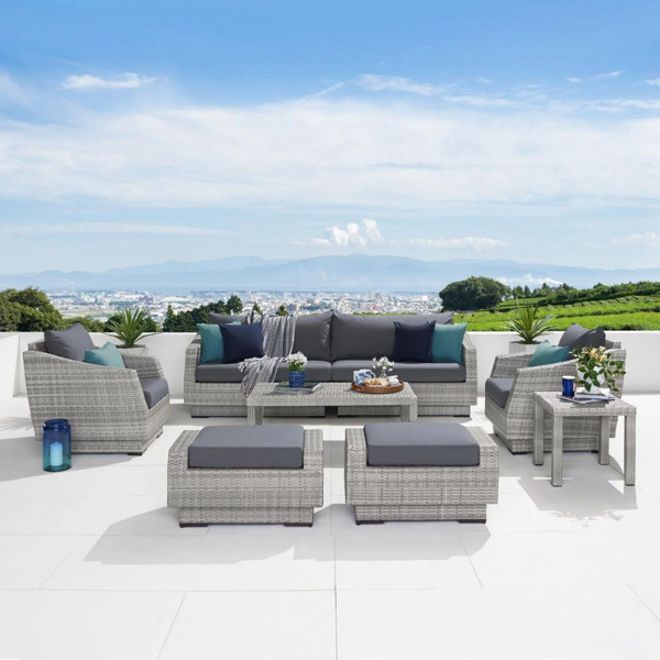 Floriana Outdoor Patio Sofa Set 3 Seater, 2 Single Seater, 2 Footstool, 1 Side Table And 1 Center Table (Silver)