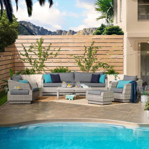 Floriana Outdoor Patio Sofa Set 3 Seater, 2 Single Seater, 2 Footstool, 1 Side Table And 1 Center Table (Silver)