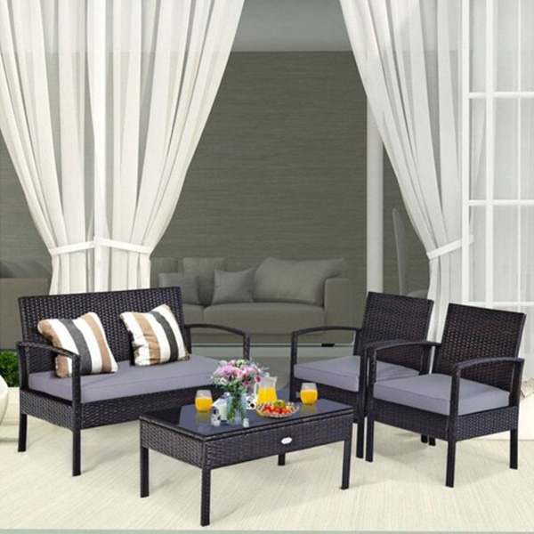 Gaetano Outdoor Sofa Set 2 Seater, 2 Single Seater And 1 Center Table (Black)