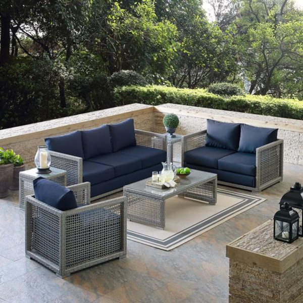 Malvolio Outdoor Set 1 Triple Seater, 1 Double Seater, 1 Single Seater, 2 Side Table And 1 Center Table (Silver)