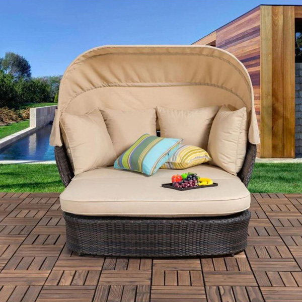 Dani Outdoor Poolside Sunbed With Cushion Daybed (Brown)