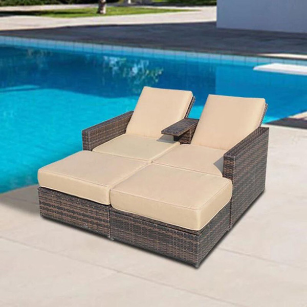 Pirozzi Outdoor Poolside Sunbed With Cushion Daybed (Brown)