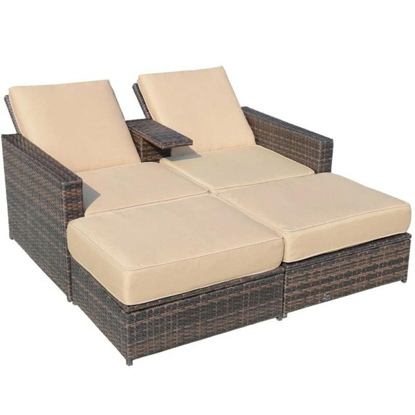 Pirozzi Outdoor Poolside Sunbed With Cushion Daybed (Brown)