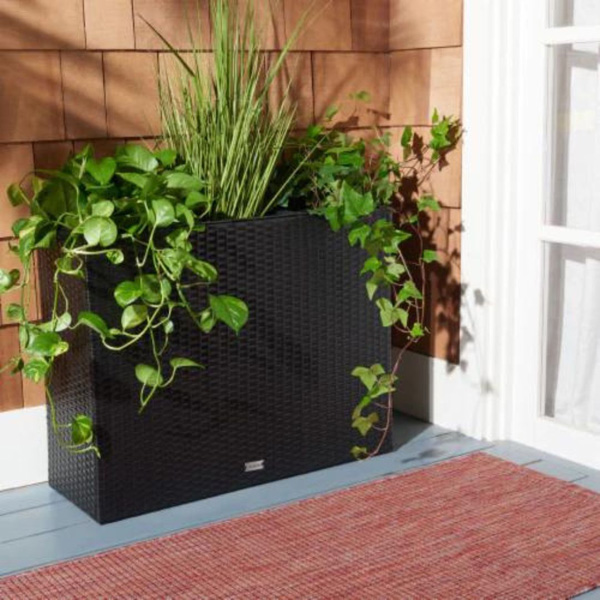 Grae Outdoor Wicker Planters For Garden , Balcony (Black)