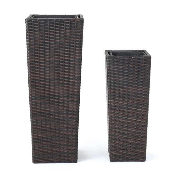 Ruben Outdoor Wicker Planters For Garden , Balcony (Dark Brown) Set Of 2