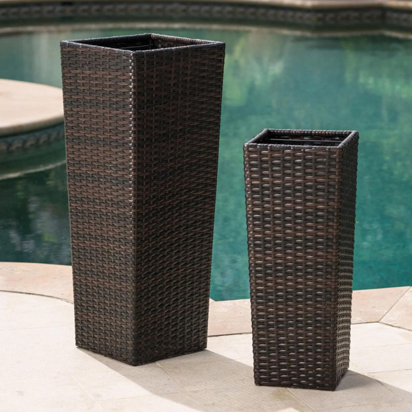 Ruben Outdoor Wicker Planters For Garden , Balcony (Dark Brown) Set Of 2