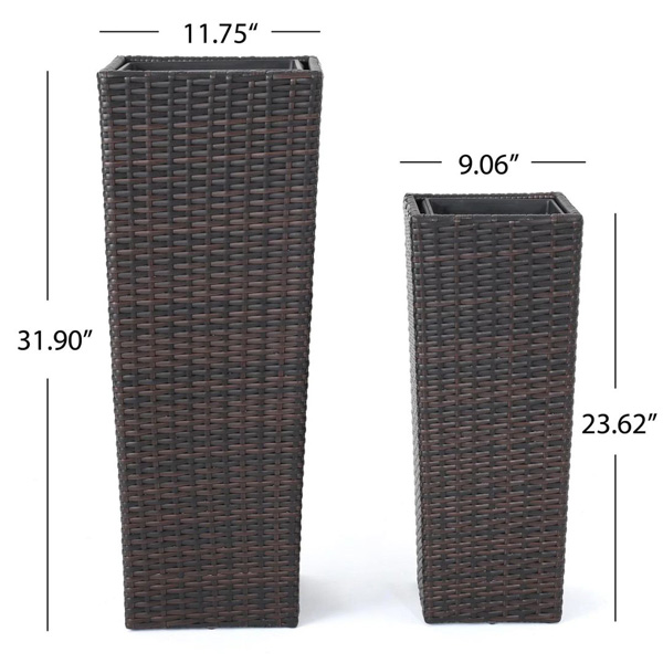 Ruben Outdoor Wicker Planters For Garden , Balcony (Dark Brown) Set Of 2