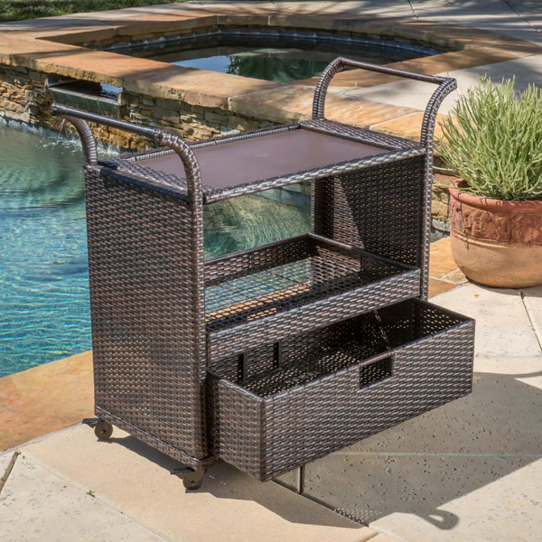 Knox Outdoor Patio Bar Serving Cart (Dark Brown)