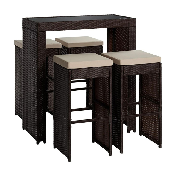 Capone Outdoor Patio Bar Sets 4 Chairs And 1 Table (Dark Brown)