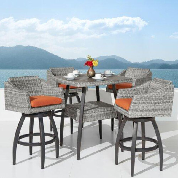 Erminio Outdoor Patio Bar Sets 4 Chairs And 1 Table (Grey)