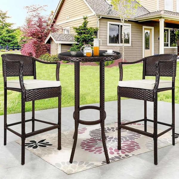 Fiore Outdoor Patio Bar Sets 2 Chairs And 1 Table (Brown)