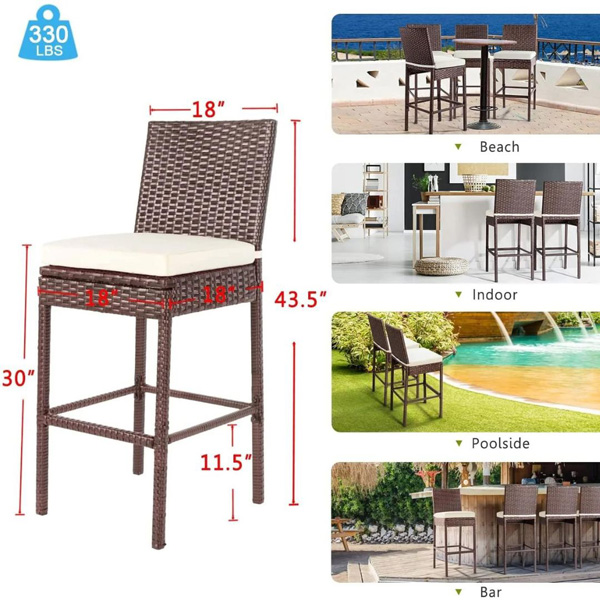 Manfredo Outdoor Patio Bar Chair 2 Chairs For Balcony (Brown)