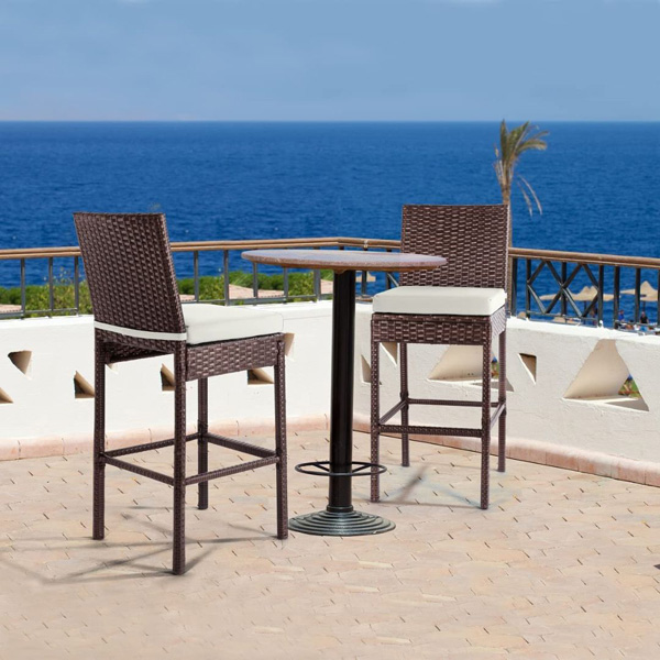 Manfredo Outdoor Patio Bar Chair 2 Chairs For Balcony (Brown)