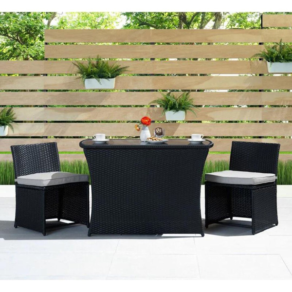 Pru Outdoor Patio Seating Set 2 Chairs And 1 Table Set (Black)