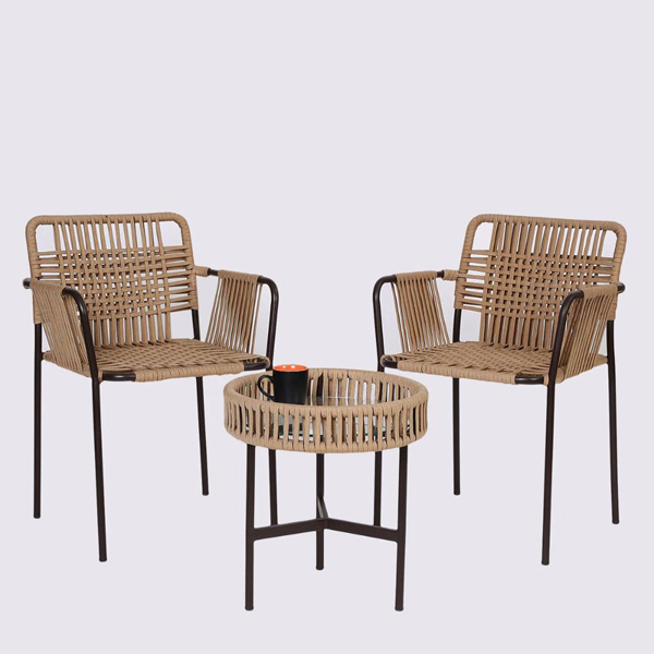 Diski Outdoor Patio Seating Set 2 Chairs And 1 Table Set (Brown)