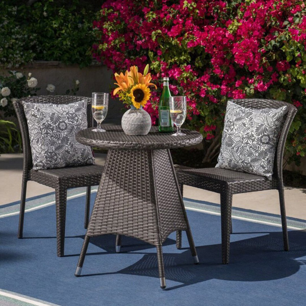 Sammy Outdoor Patio Seating Set 2 Chairs And 1 Table Set (Black)