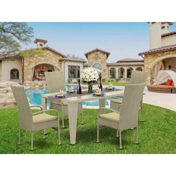 Alessandro Outdoor Patio Dining Set 4 Chairs And 1 Table (Cream)