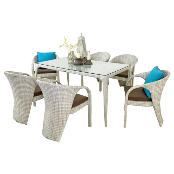 Colombina Outdoor Patio Dining Set 6 Chairs And 1 Table (Pearl White)