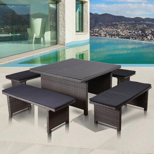 Eula Outdoor Patio Dining Set 4 Chairs And 1 Table (Gray)