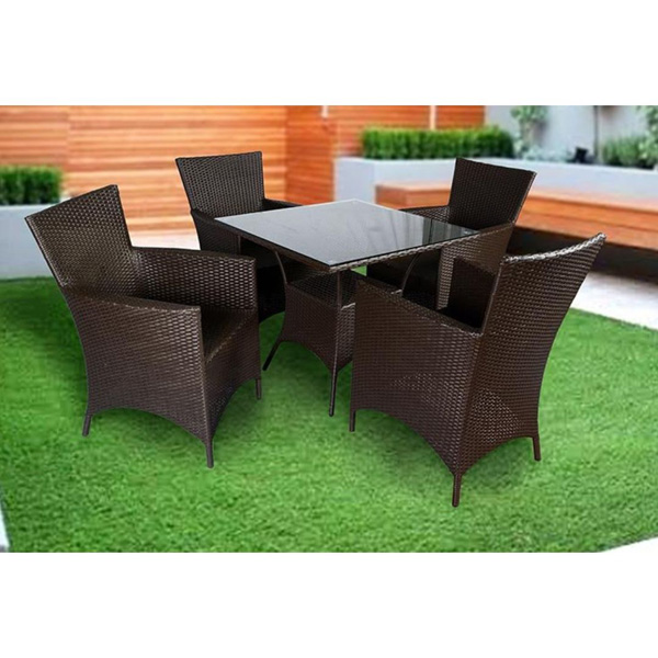 Kaddu Outdoor Patio Seating Set 4 Chairs And 1 Table Set (Dark Brown)