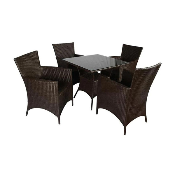 Kaddu Outdoor Patio Seating Set 4 Chairs And 1 Table Set (Dark Brown)