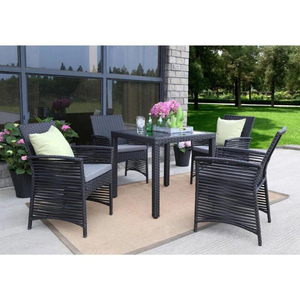 Luca Outdoor Patio Dining Set 4 Chairs And 1 Table (Black)