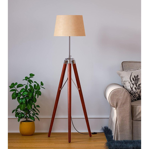 Tripod Floor Lamp with  Jute Shade ( Nickel Finish )