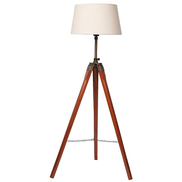 Tripod Floor Lamp with  Wooden Shade ( Brass Finish )