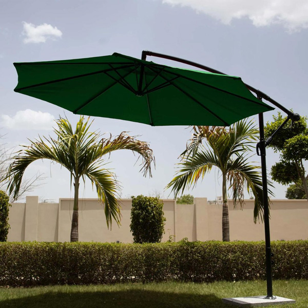 Side Pole Garden Umbrella With Stand (Round, Green)