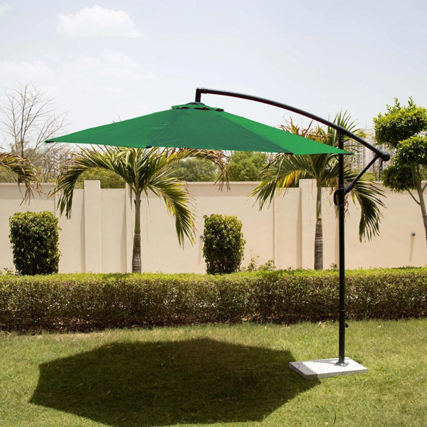 Side Pole Garden Umbrella With Stand (Round, Green)