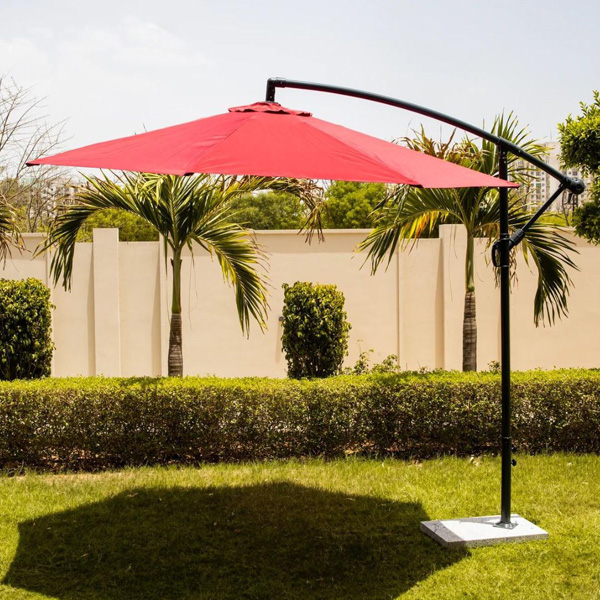 Side Pole Garden Umbrella With Stand (Round, Mahroon)